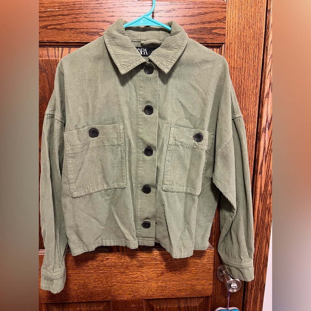 Zara Olive Corduroy Jacket with Pockets